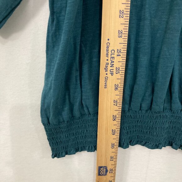 New French Laundry size 1X Teal Embroidered Cotton Stretch Tie Front Blouse - Picture 5 of 9